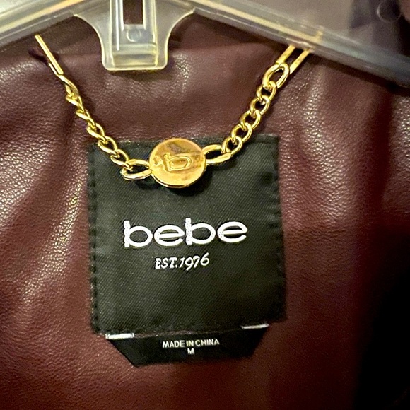 Bebe Burgundy Leather Jacket with Gold Hardware - Picture 6 of 10